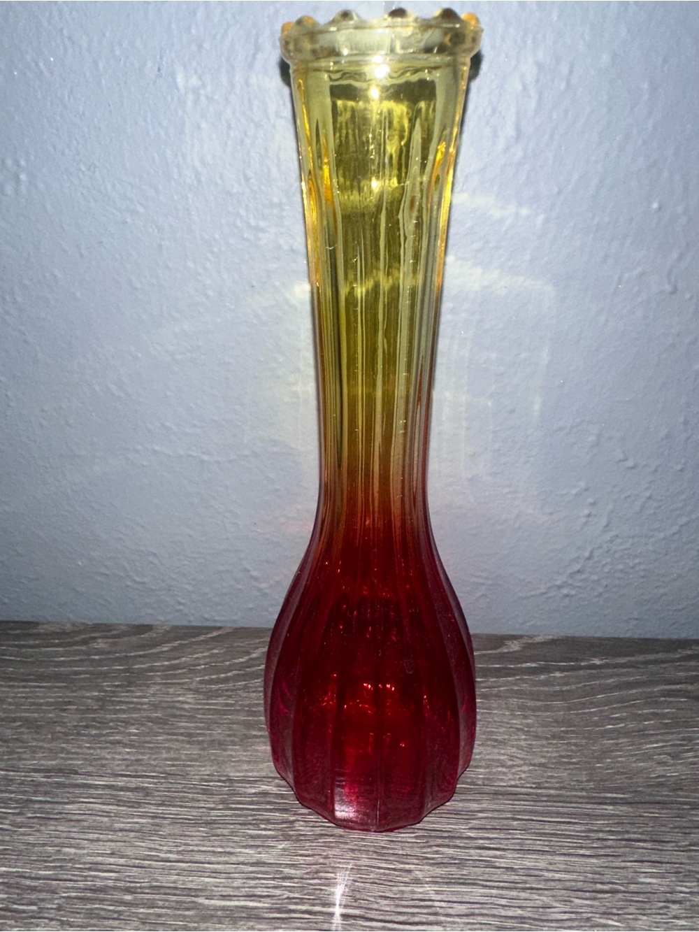 Vtg Amber-to-Red Ombré Glass Bud Vase